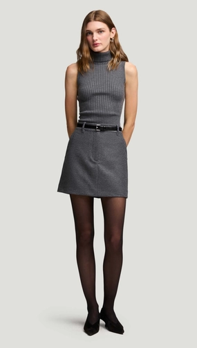 Mini Tailored Skirt in Textured Wool | Grey Melange Modern Tones Style Moment