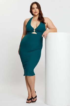 Sleek Look Modern Staple Green Midi Bodycon Dress Halter Jersey