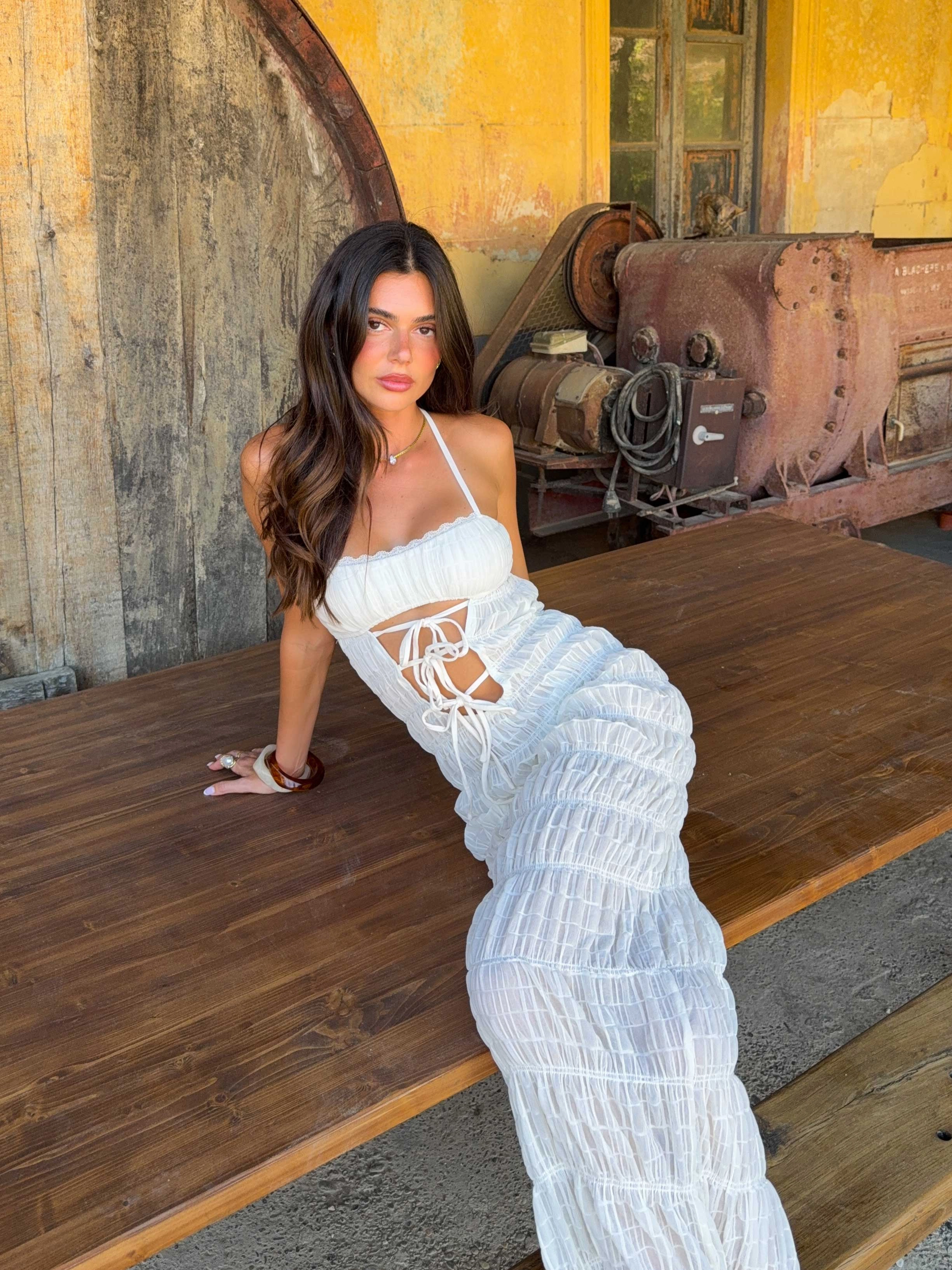 PRIANE MAXI DRESS WHITE breathable-mesh Body Harmony