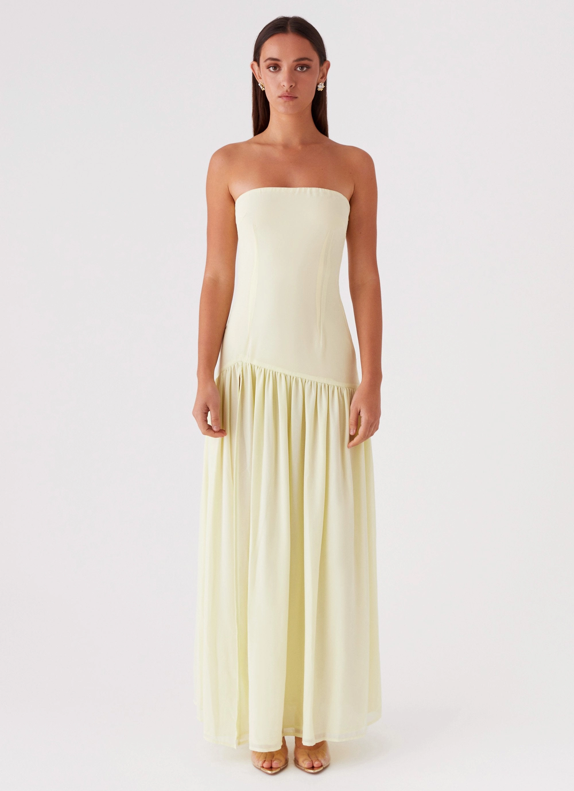 Light Bow Flattering Layers Eden Strapless Maxi Dress - Yellow