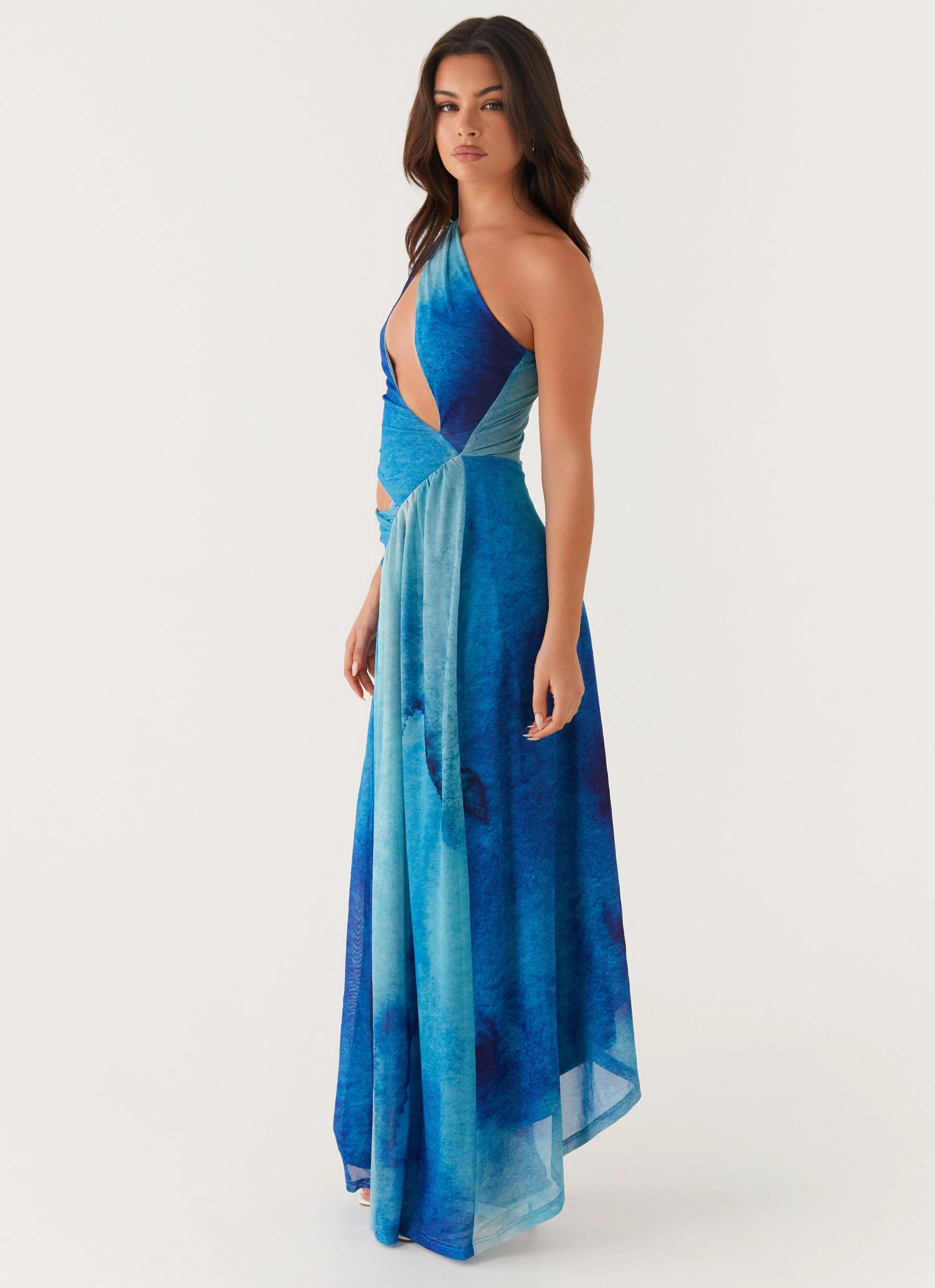 Mom Chic Lunch Date Blinded Maxi Dress - Blue Tie Dye