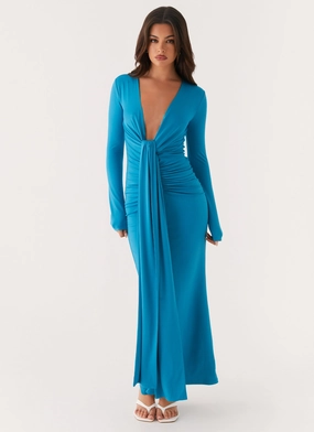 Timeless Shape Miesha Long Sleeve Maxi Dress - Blue