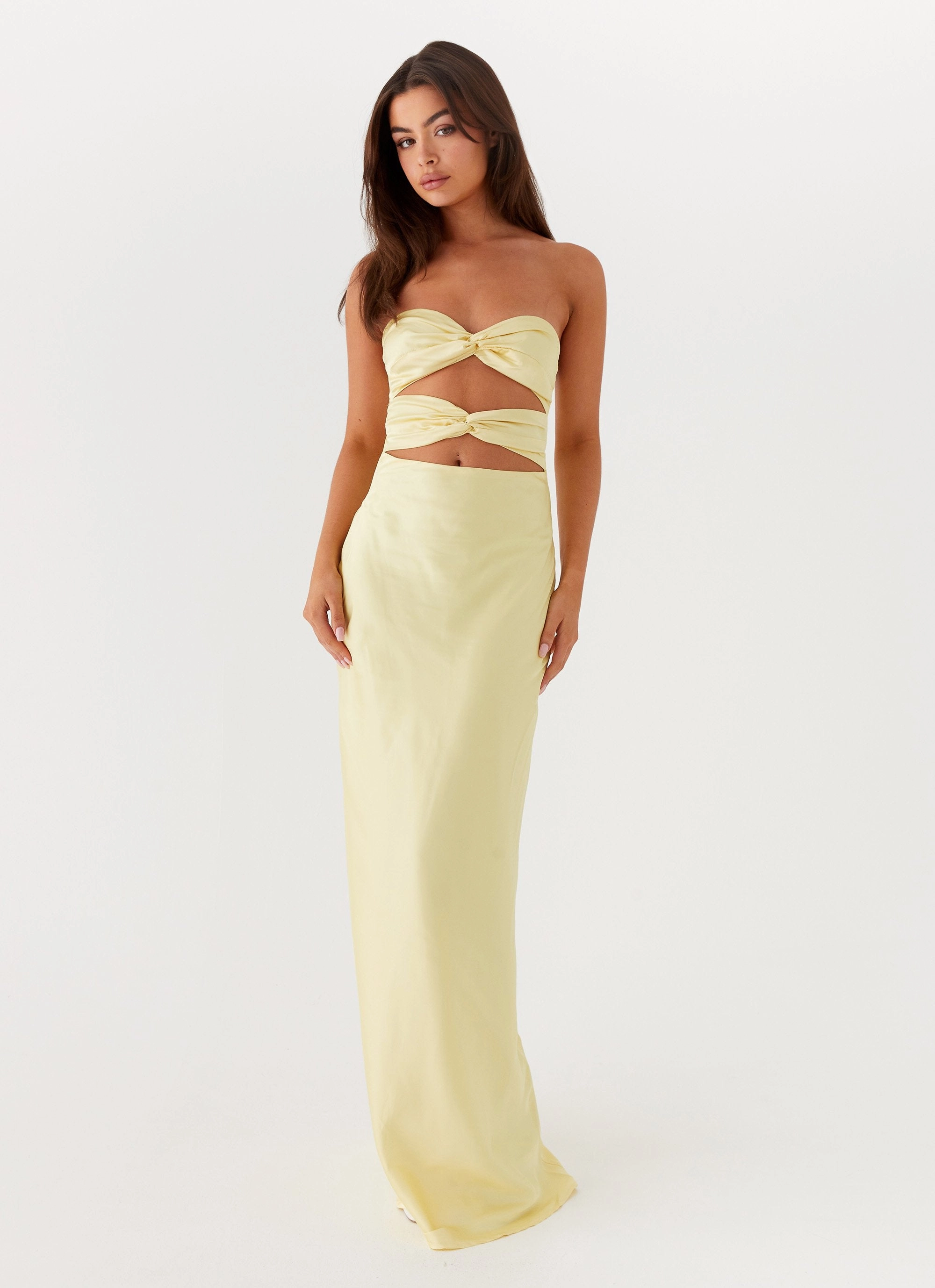 Tianna Strapless Maxi Dress - Yellow Trendy wrap gown Stylish Touch