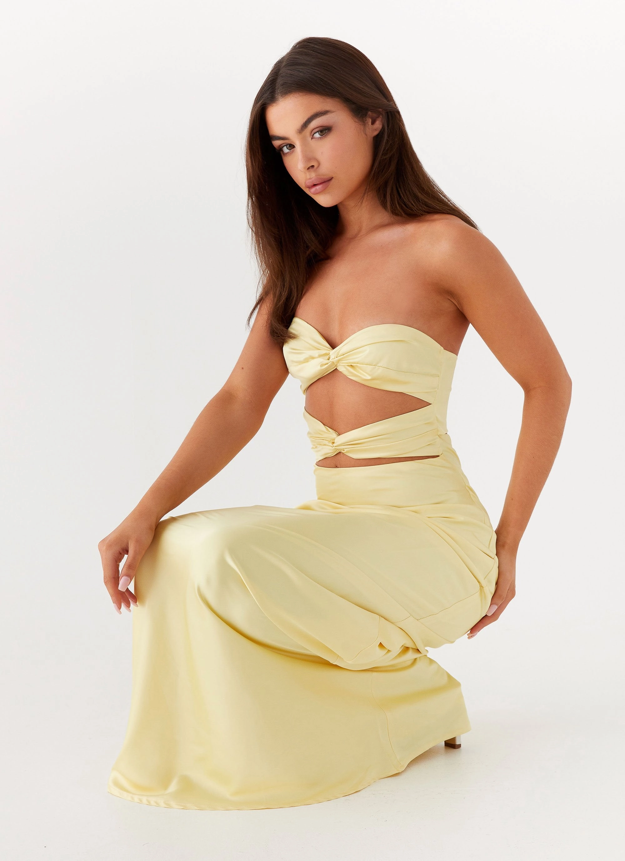 Flowy casual dress Tianna Strapless Maxi Dress - Yellow