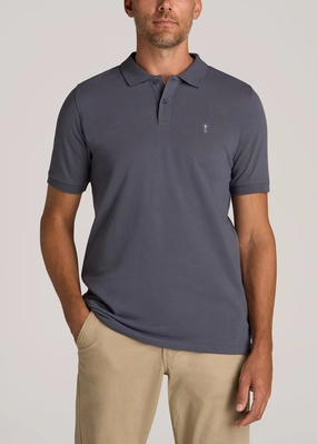 Fashion Forward Men's Tall Classic Polo with Embroidered Logo in Grey Blue