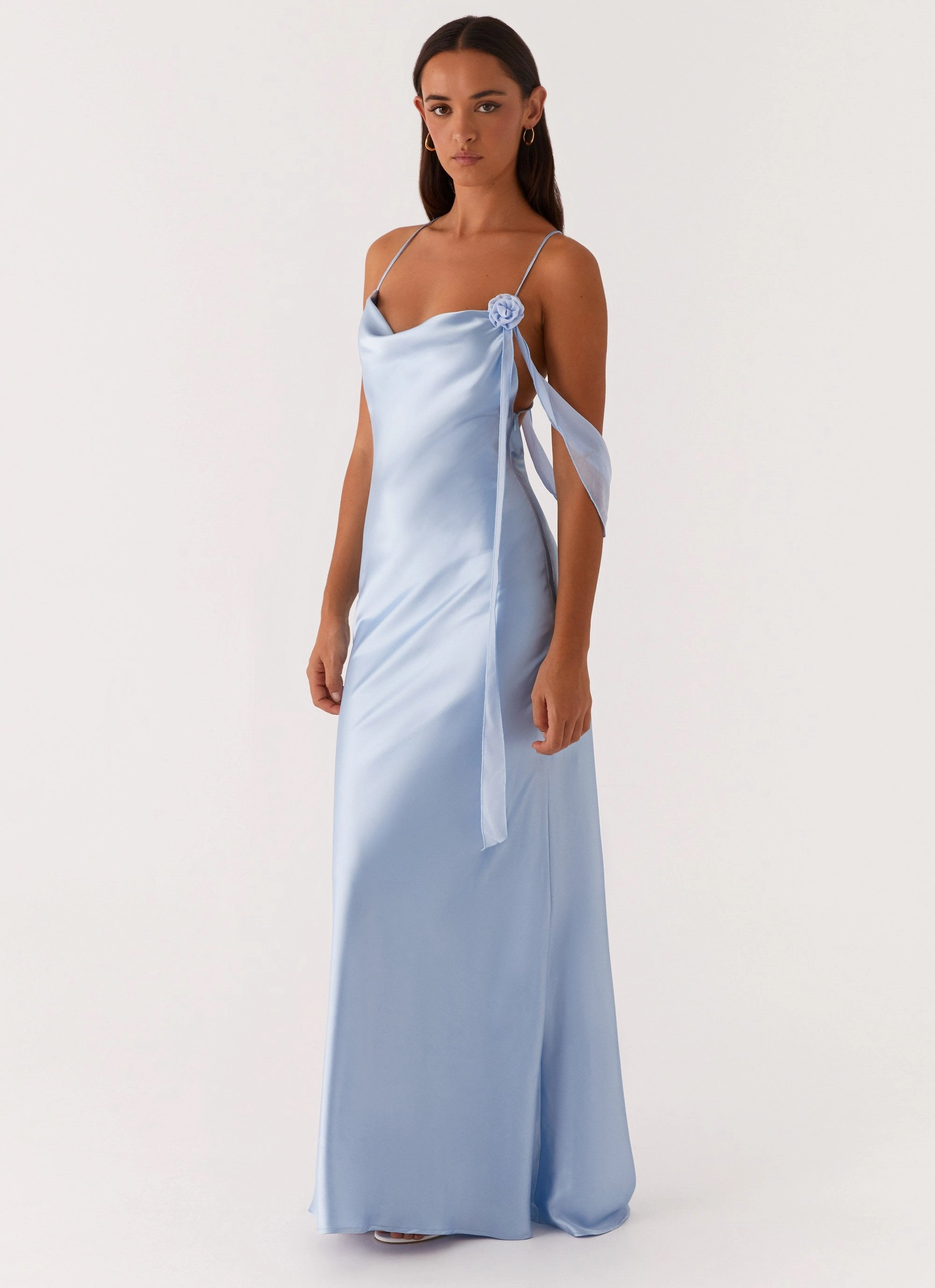 Too Sweet Satin Maxi Dress - Blue Sophisticated Appeal