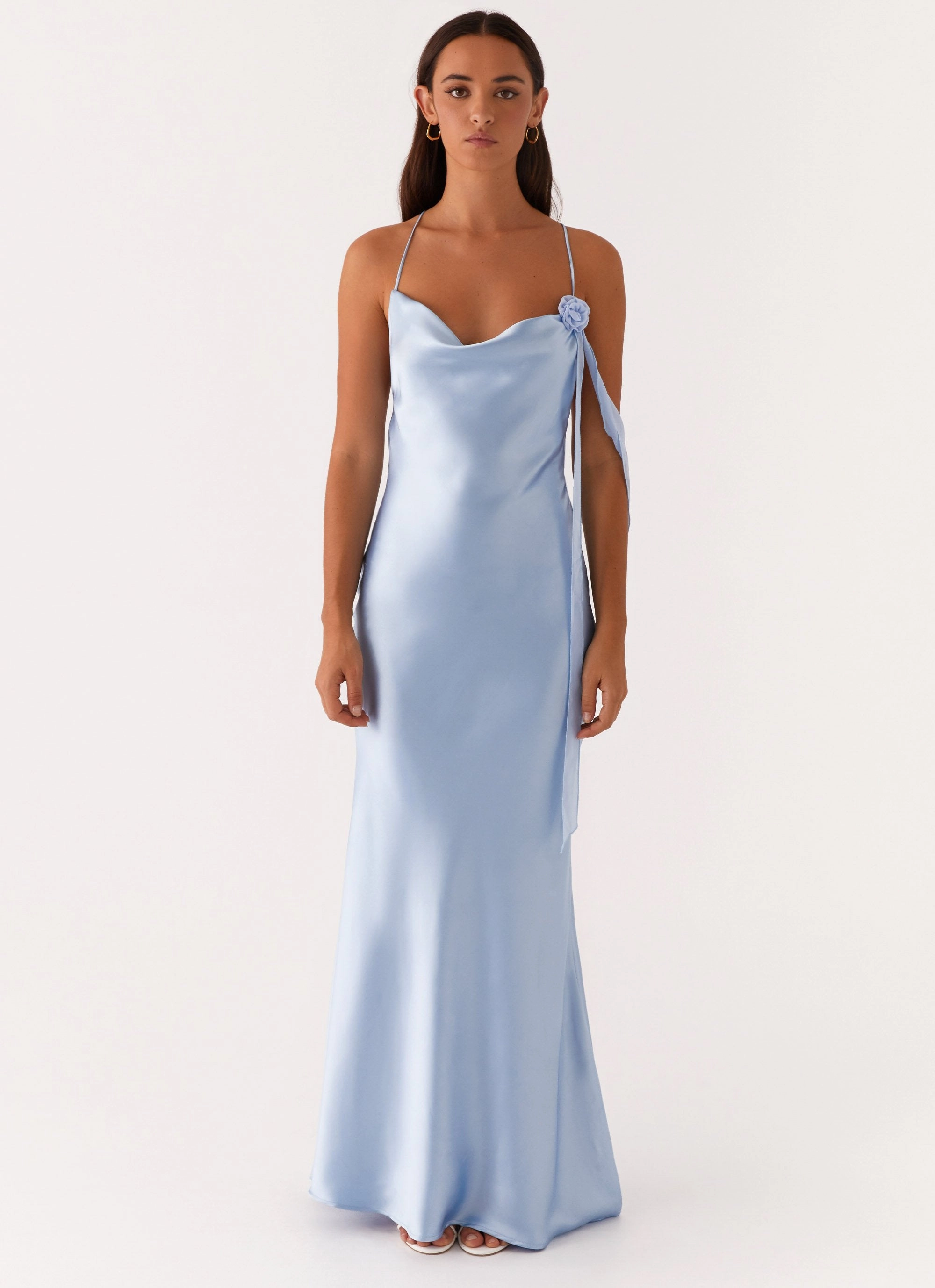 High Cut Farm Air Too Sweet Satin Maxi Dress - Blue