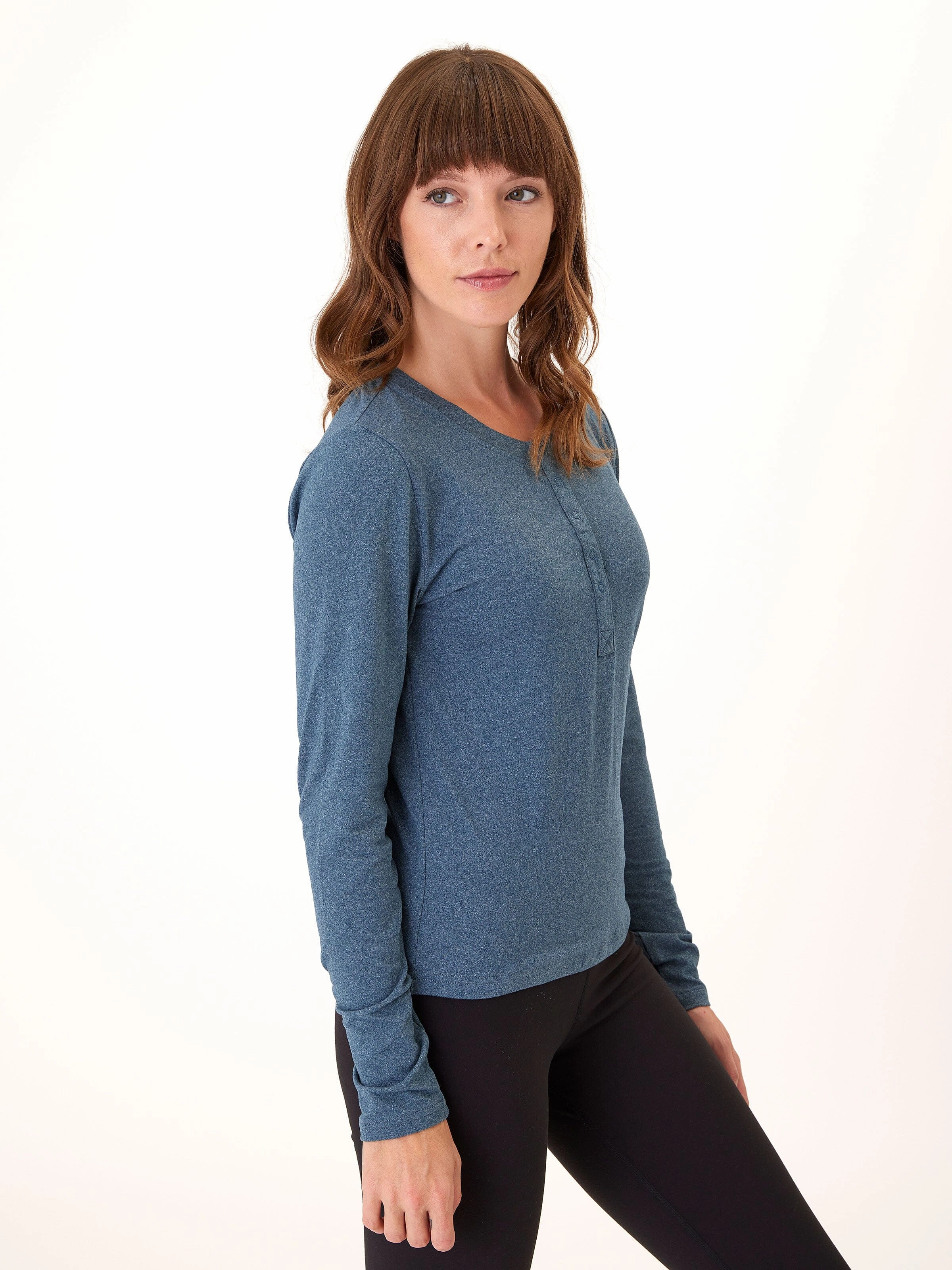 simple design Lyla Luxe Jersey Henley Tee