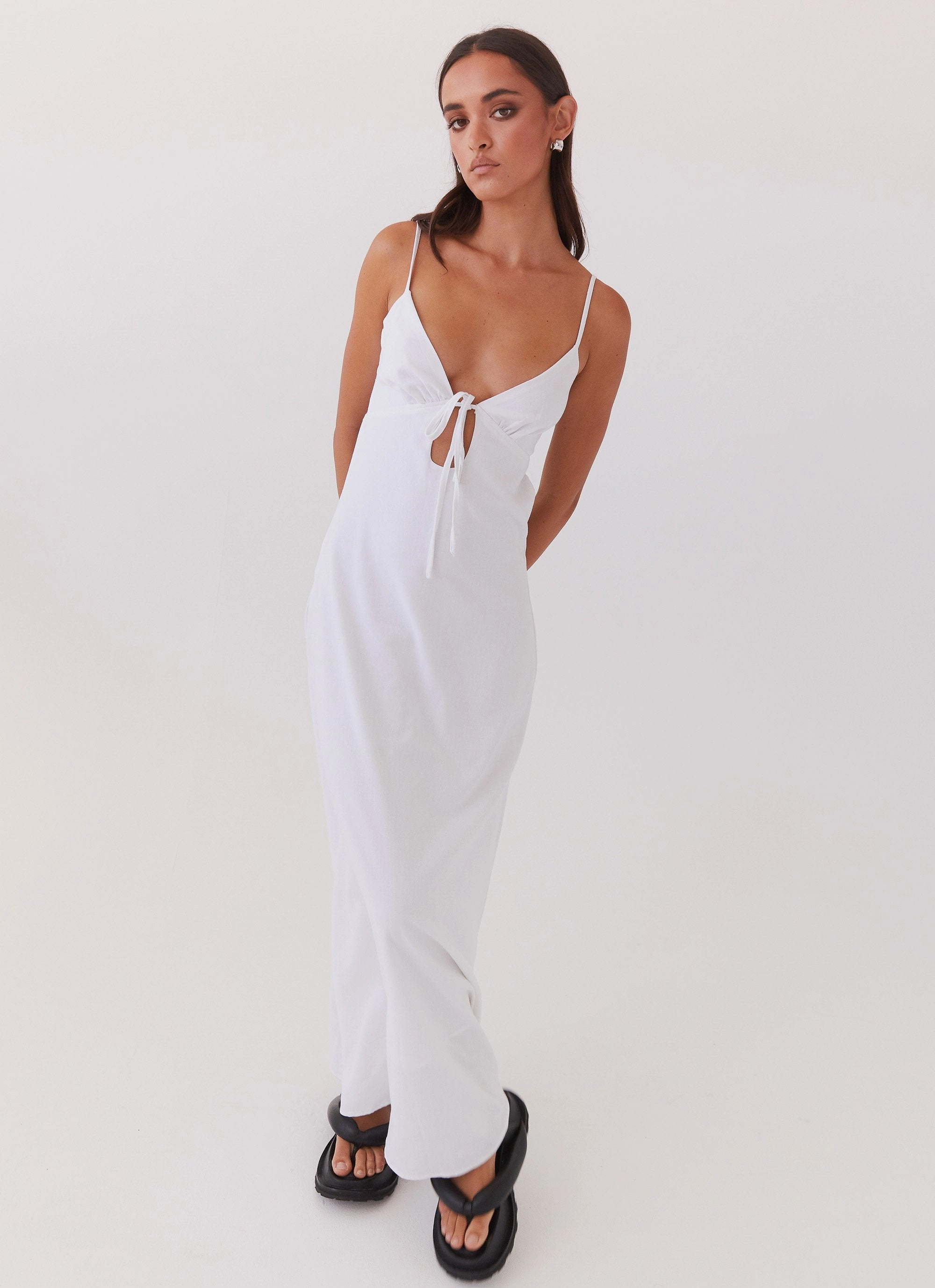 Flora Linen Maxi Dress - White Back-Zip