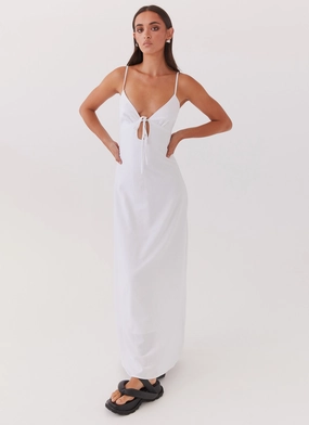 Dew Glow Flora Linen Maxi Dress - White