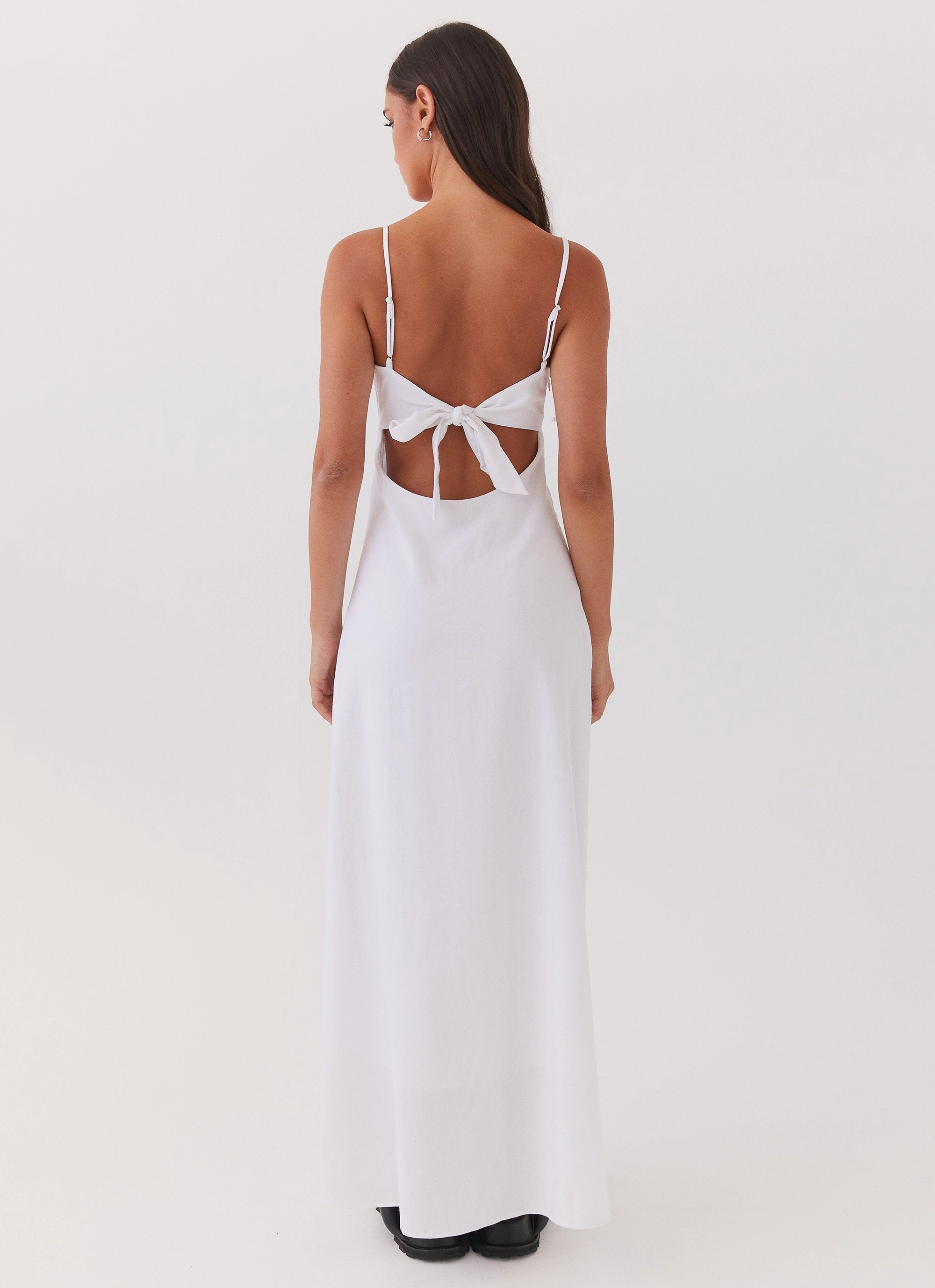 Flora Linen Maxi Dress - White Side Slit