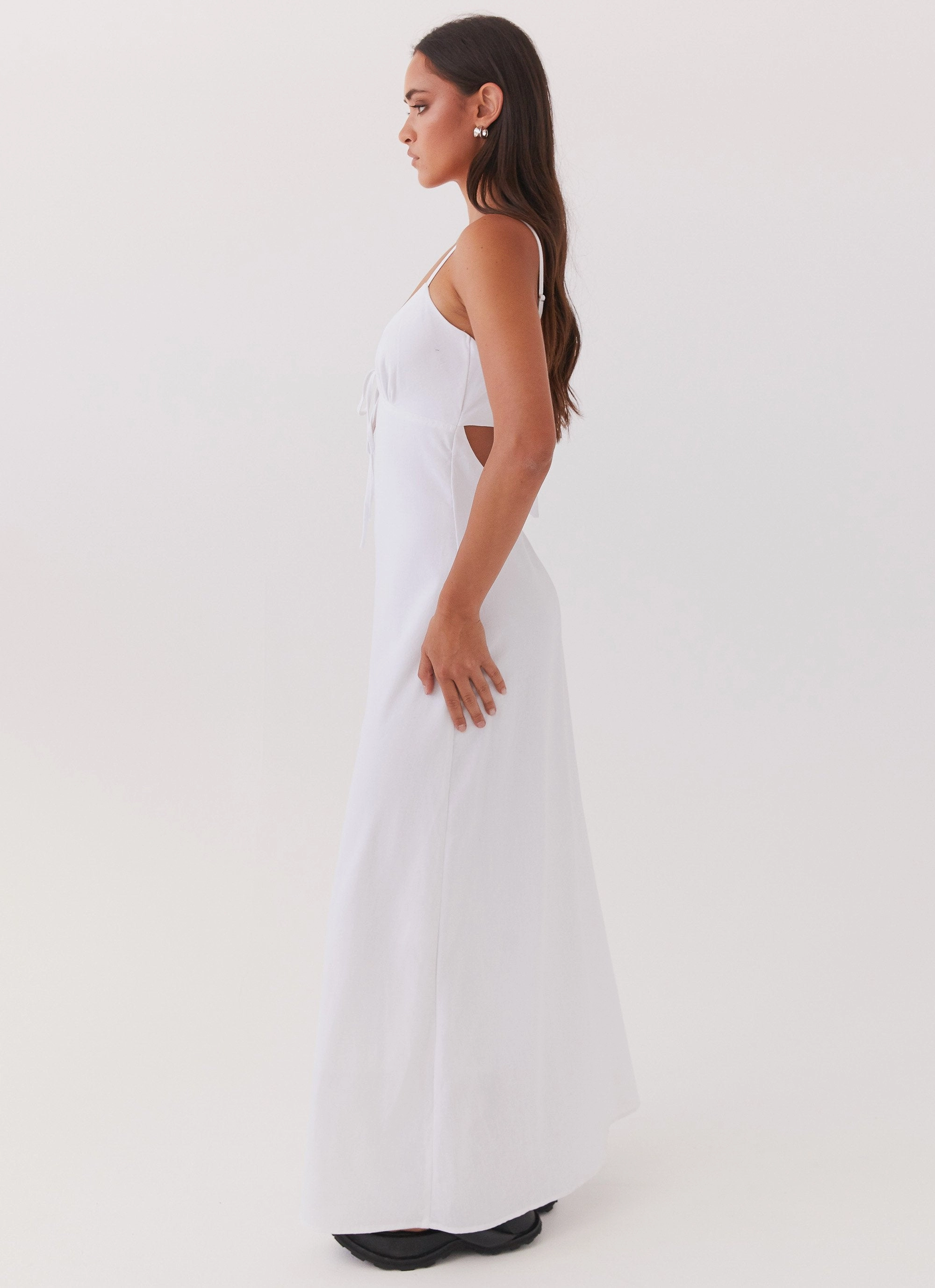 Matte Look Flora Linen Maxi Dress - White