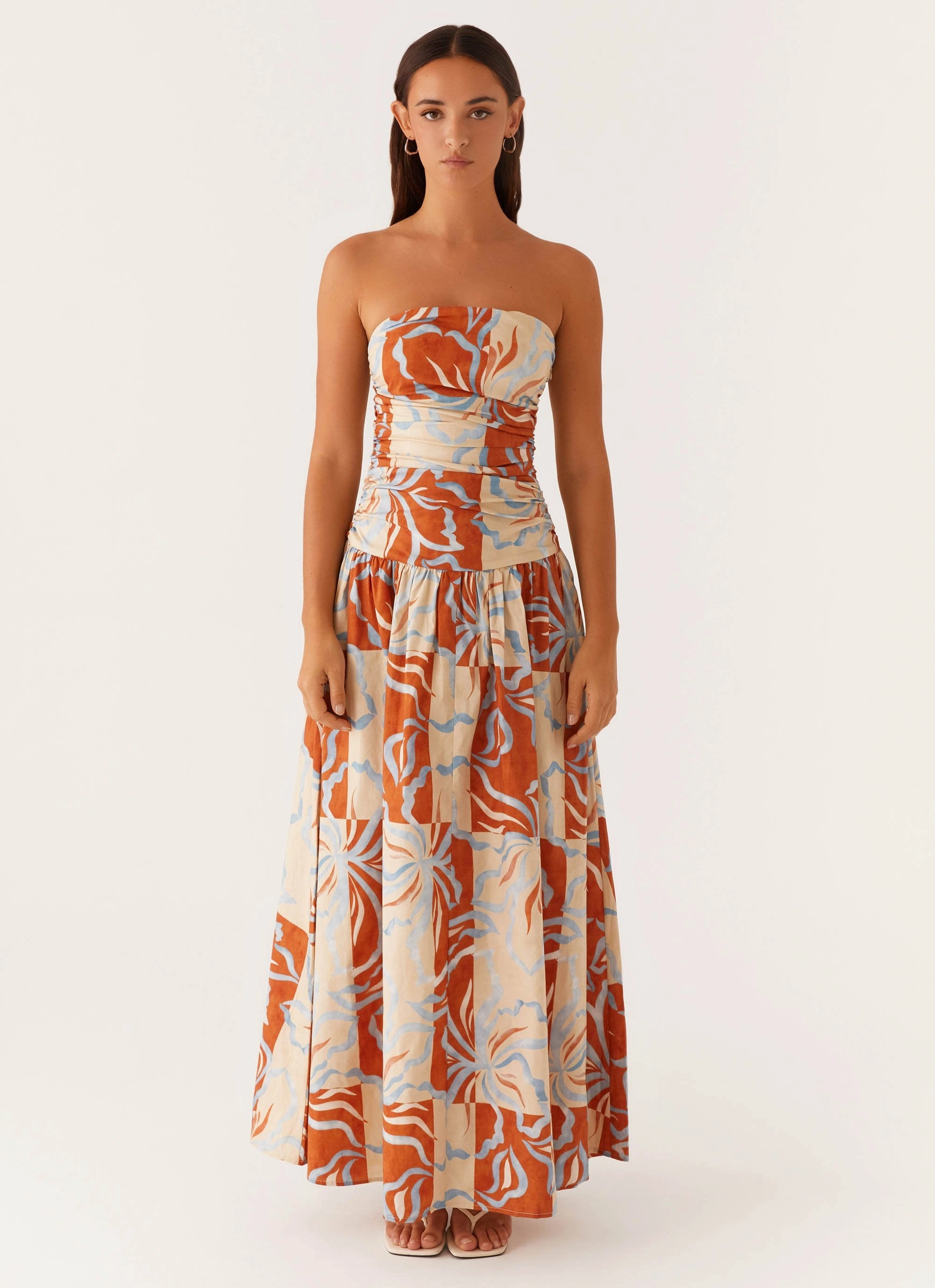 Carmel Maxi Dress - Orange Blue Floral Light and Comfortable Move Easy