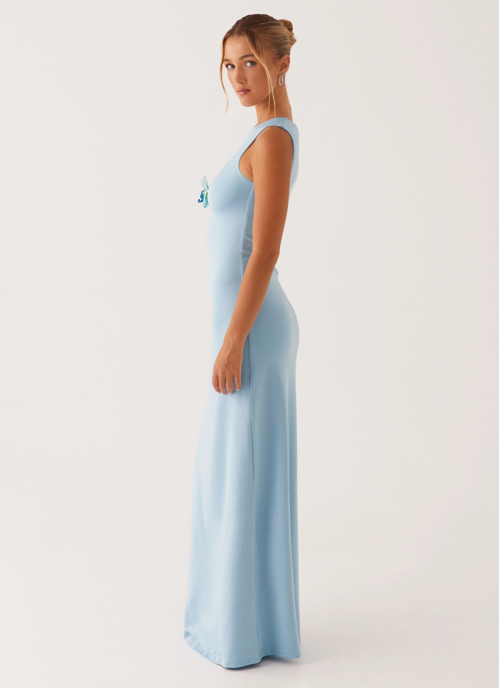 Mahalia Maxi Dress - Blue Young Edge Drapey Fabric