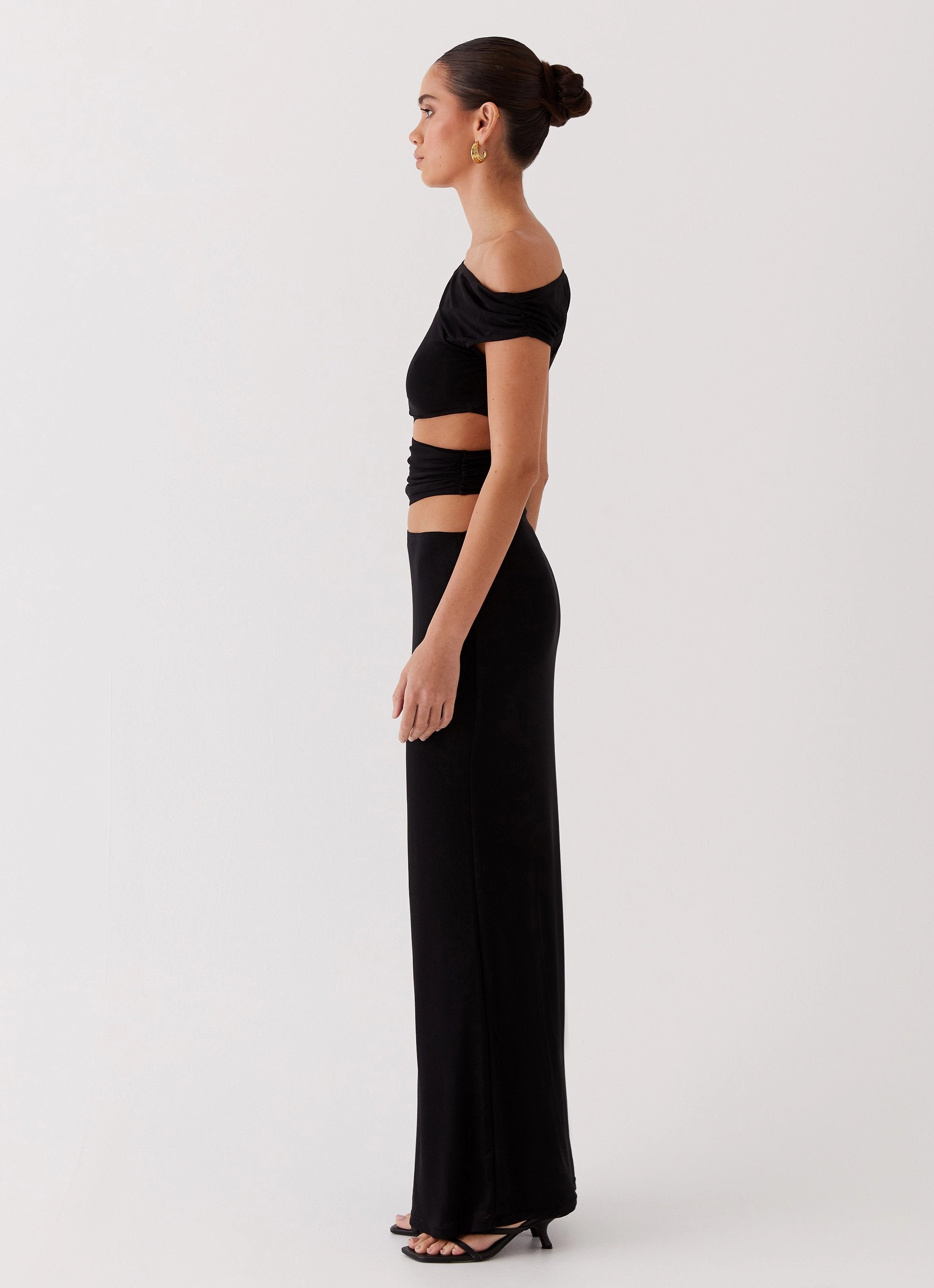 Margot One Shoulder Maxi Dress - Black Flattering Waist Fit Subtle tone