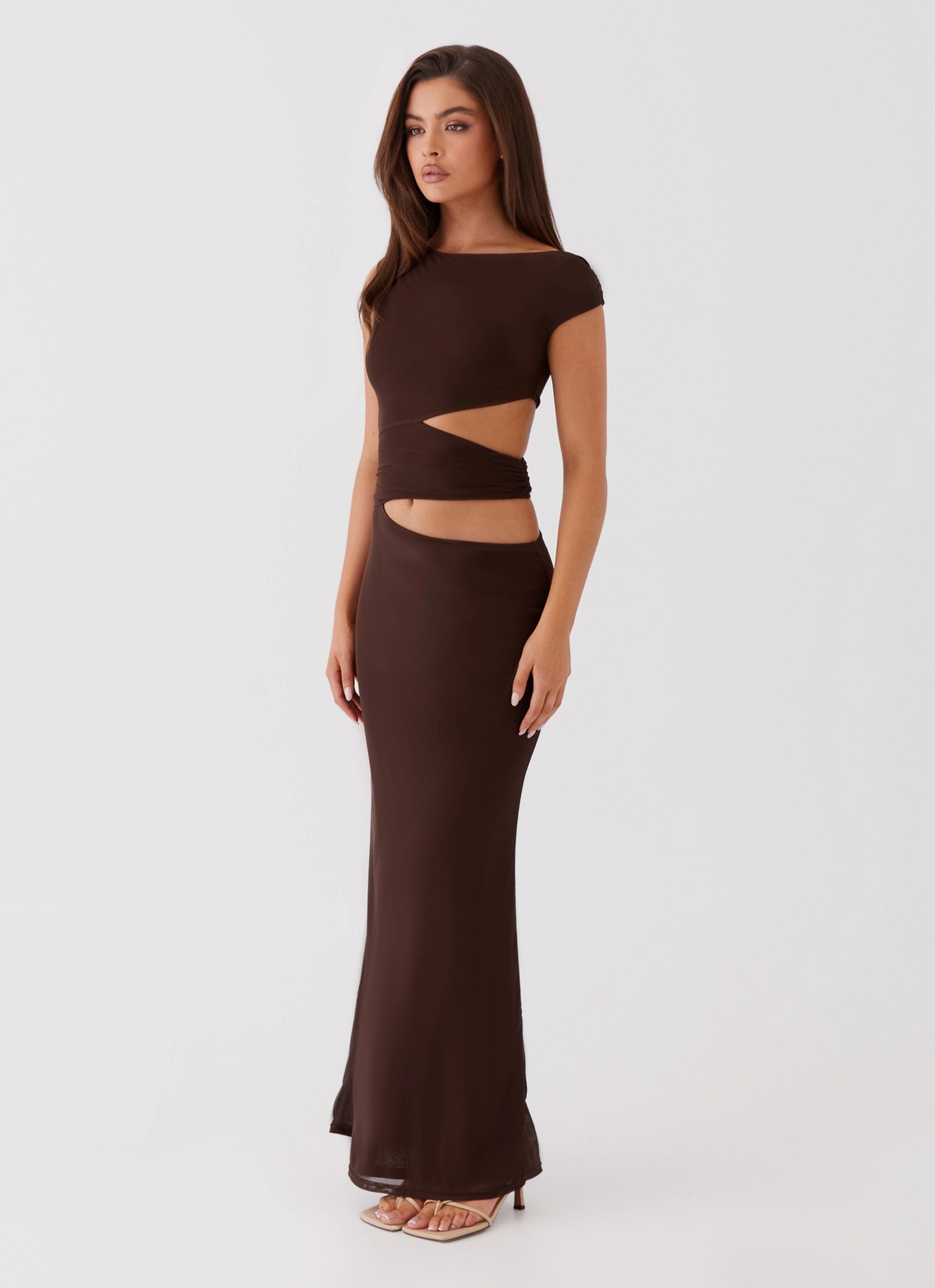 Style Moment Style Base Margot One Shoulder Maxi Dress - Chocolate