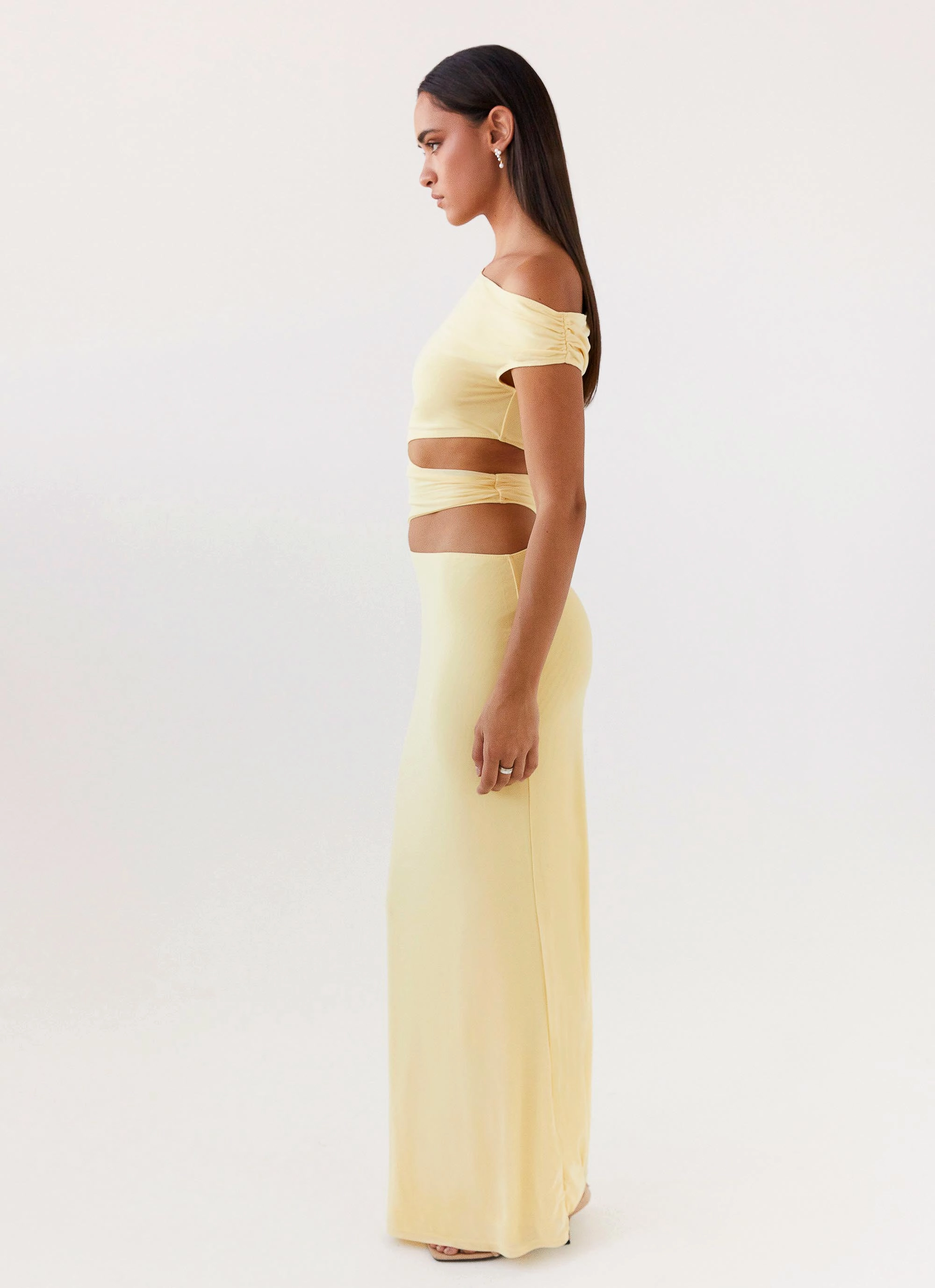 Lounge Vibes Dropped-Waist Margot One Shoulder Maxi Dress - Yellow