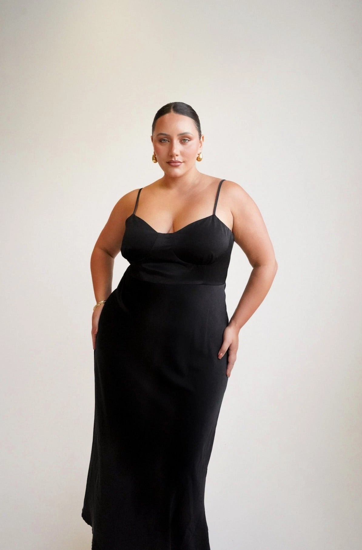 MARGOT SILKY SLIP MIDI DRESS BLACK Cool Drape