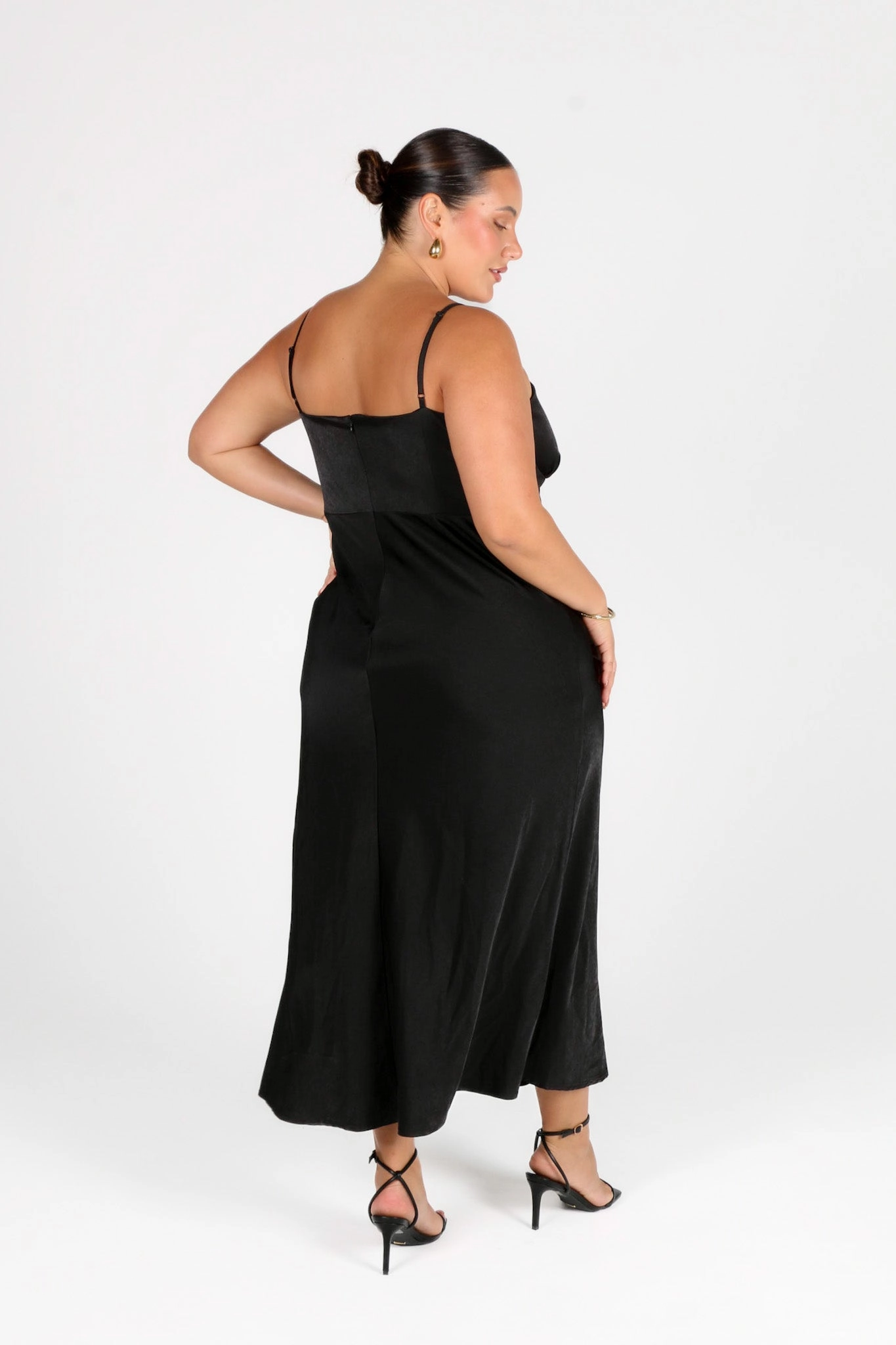 Flare Swing MARGOT SILKY SLIP MIDI DRESS BLACK