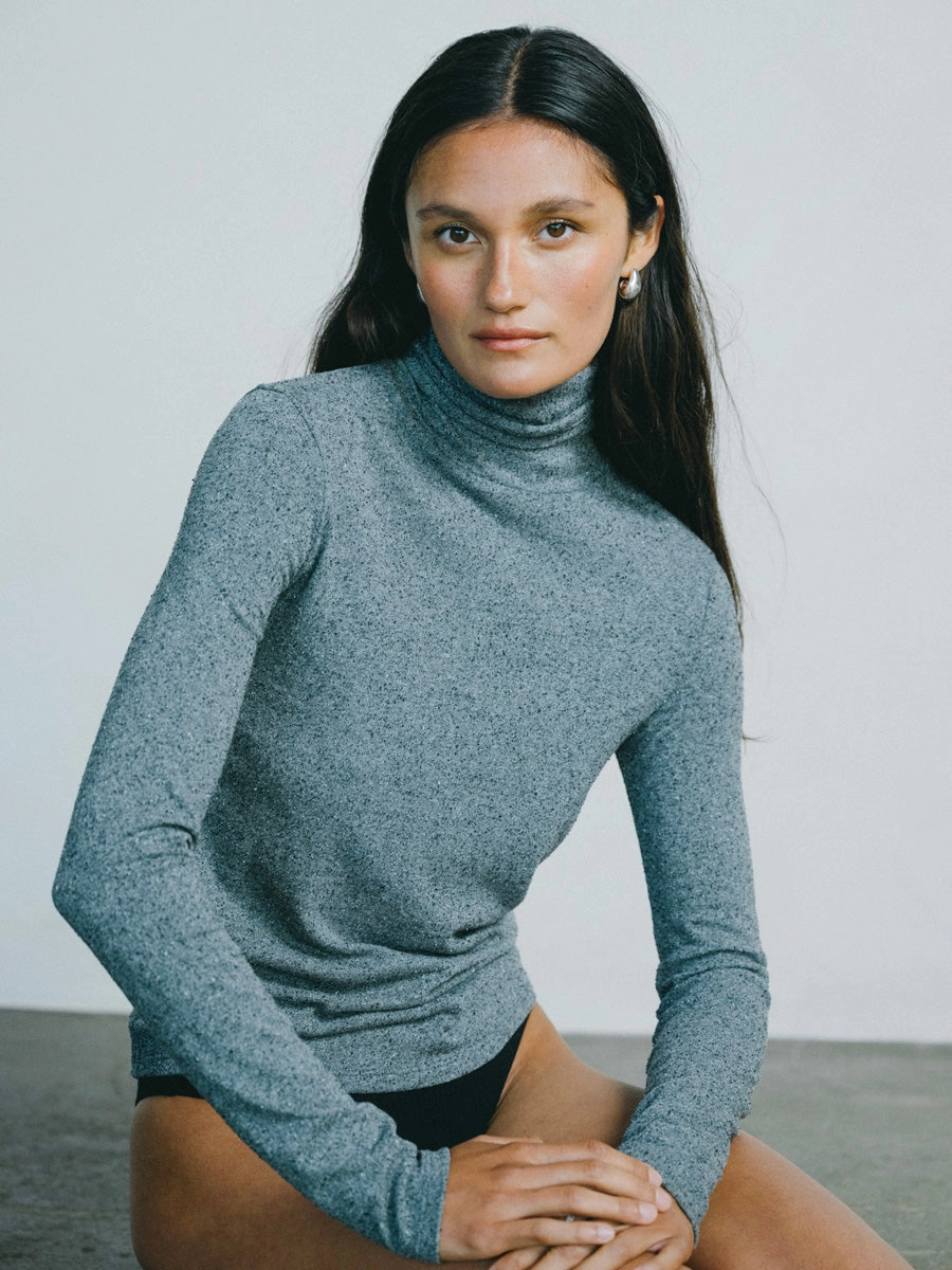 Stylish Casual Marianne Turtleneck, Regen Silk Noil Jersey, Charcoal Heather