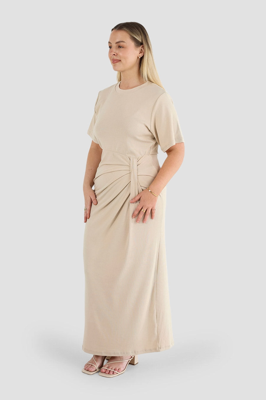 Silky-Feel AntiStaticMaterial MARNIE RIB DRESS VANILLA