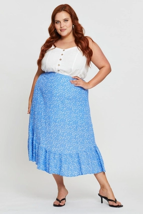 Smooth Edging Chill Tones Floral Print Midi Skirt Elastic Waist