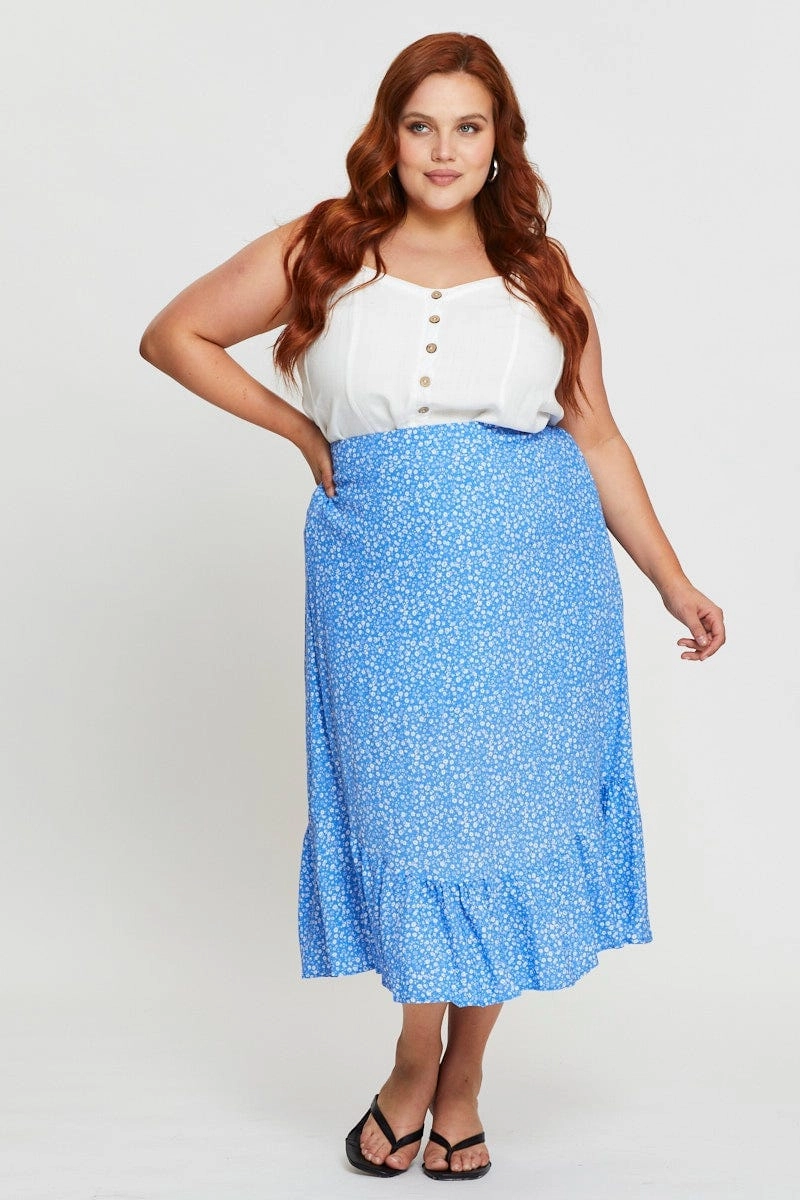 Floral Print Midi Skirt Elastic Waist Sophisticated Mood