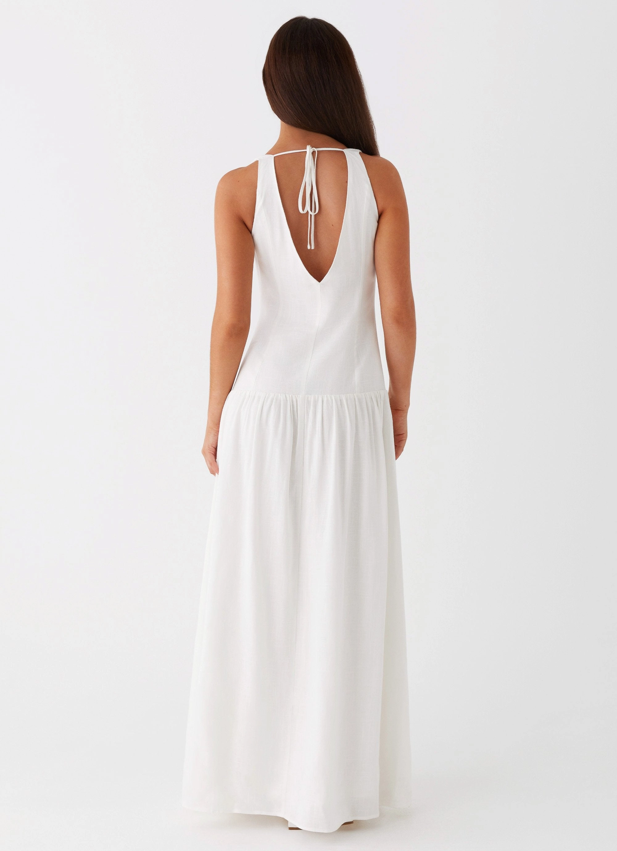 Meggie Linen Maxi Dress - White Balanced Tones