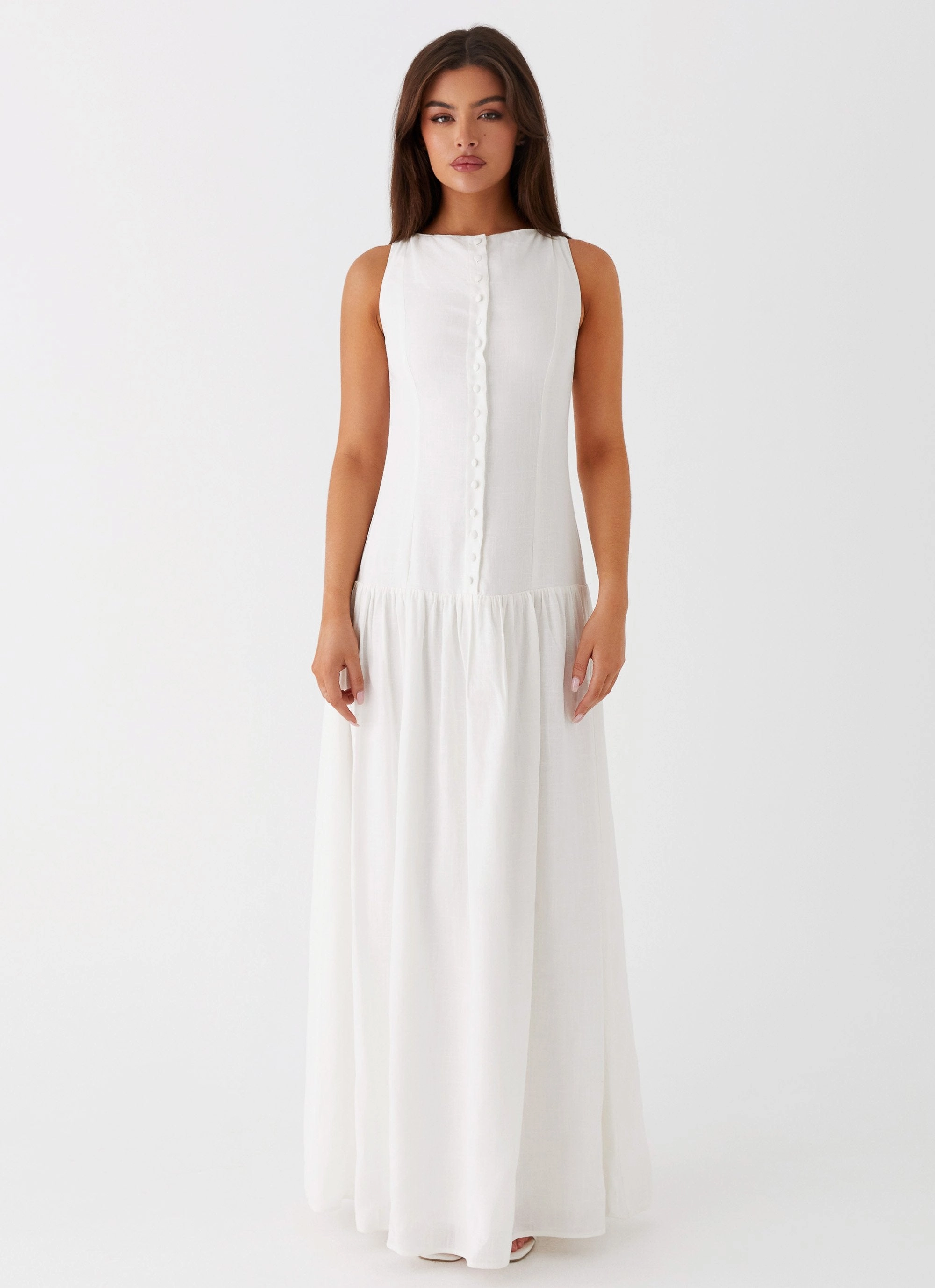 Inner lining Relaxed Layer Meggie Linen Maxi Dress - White