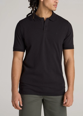 Men's Tall Classic Polo with Embroidered Logo in Black Breathable knit Comfortable Outfit
