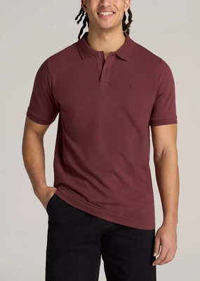 Breathable Mesh Panels Men's Tall Classic Polo with Embroidered Logo in Cherry Brown