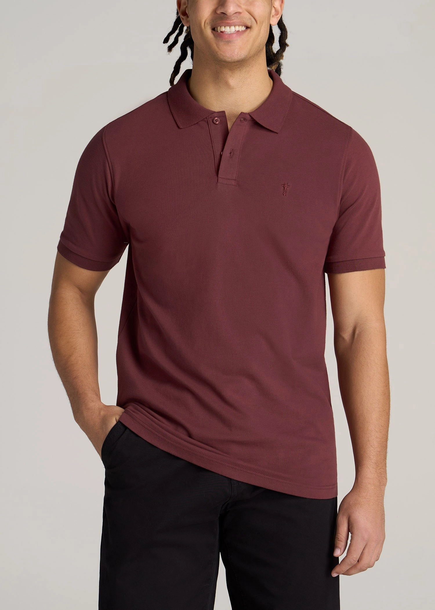 Weekend Layer LowProfile Seam Tape Men's Tall Classic Polo with Embroidered Logo in Cherry Brown