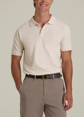 Men's Tall Classic Polo with Embroidered Logo in Heathered Oatmeal Cool Comfort Versatile Wardrobe