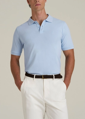 Men's Tall Classic Polo with Embroidered Logo in Ice Blue Active Comfort