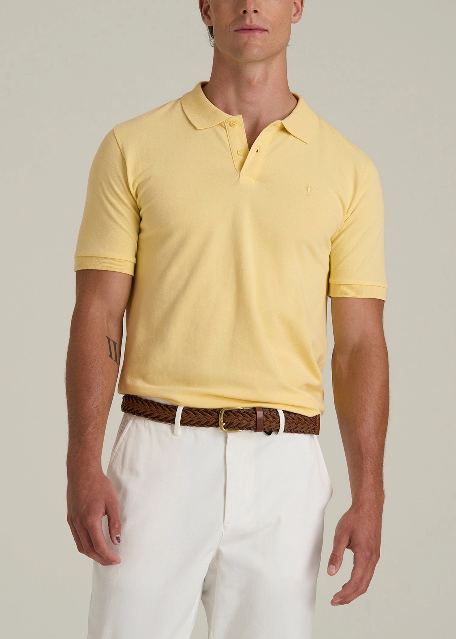 Men's Tall Classic Polo with Embroidered Logo in Lemon Drop Functional Wear