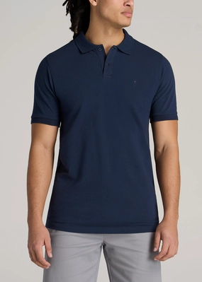 Men's Tall Classic Polo with Embroidered Logo in Marine Navy Elegant Top Layer Ready