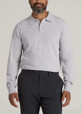 Men??s Tall Polo Sweater in Light Grey appropriate for autumn product beach relaxation vibe