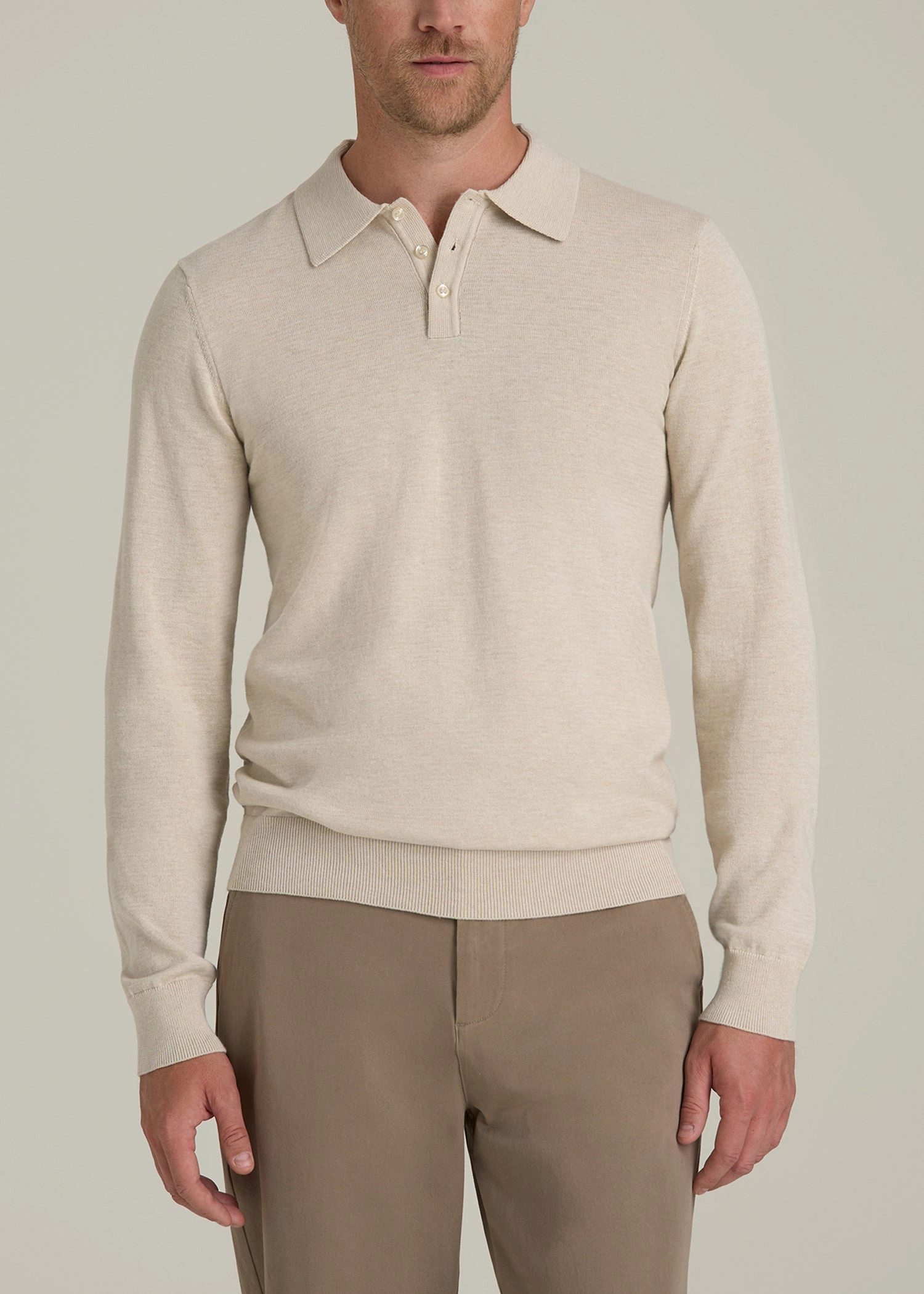Men??s Tall Polo Sweater in Vanilla Latte Mix Chill Layers