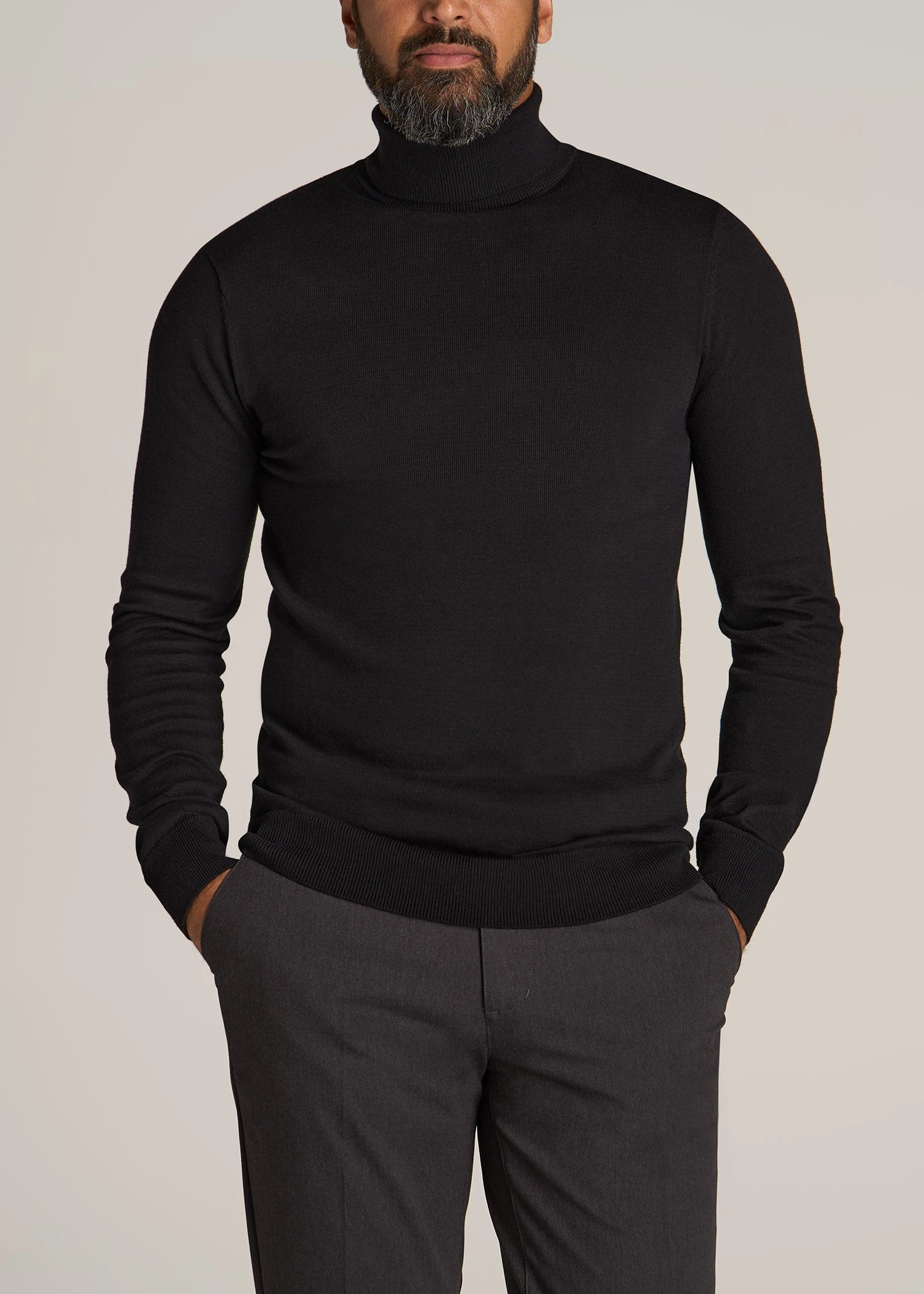 anti shrinking Men's Tall Turtleneck Sweater in Black
