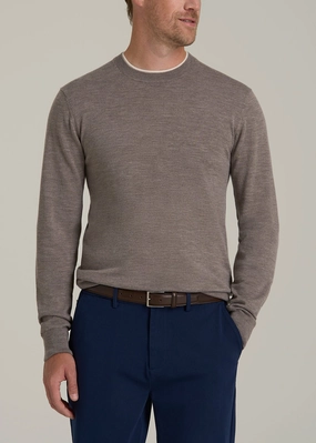Merino Wool Crewneck Tip Sweater for Tall Men in Pinecone Graphic Design Comfortable Fashion