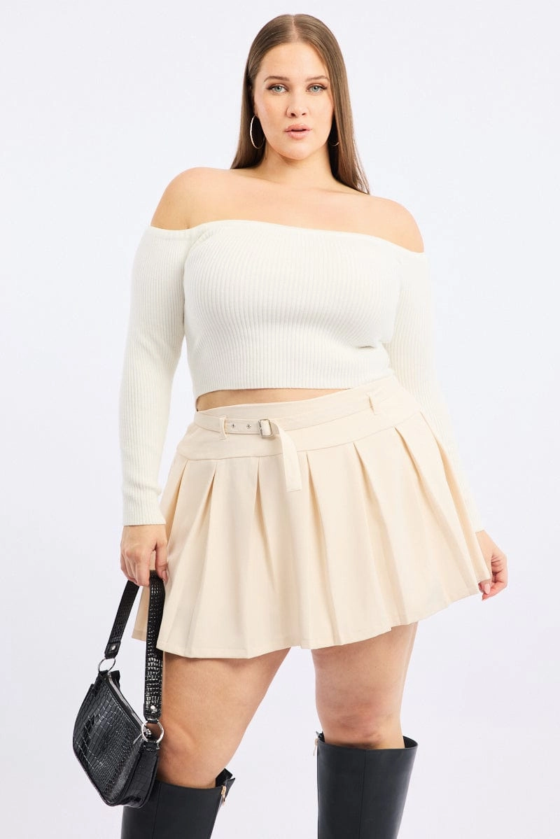 White Pleated Mini Skirt Casual Style