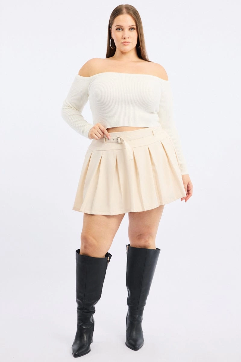 White Pleated Mini Skirt Polished Look Dust Proof Fabric