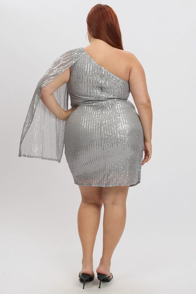 Curve-Enhancing Metallic Draped Sequin One Shoulder Minidress