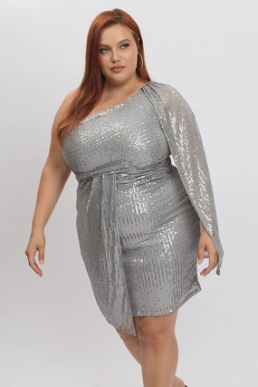 Luxurious Texture Metallic Draped Sequin One Shoulder Minidress