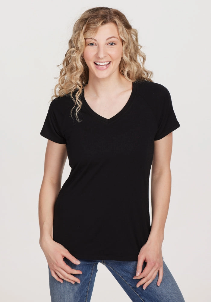 Mia V Neck - Black Sublimation Printed Collar Easy Wear