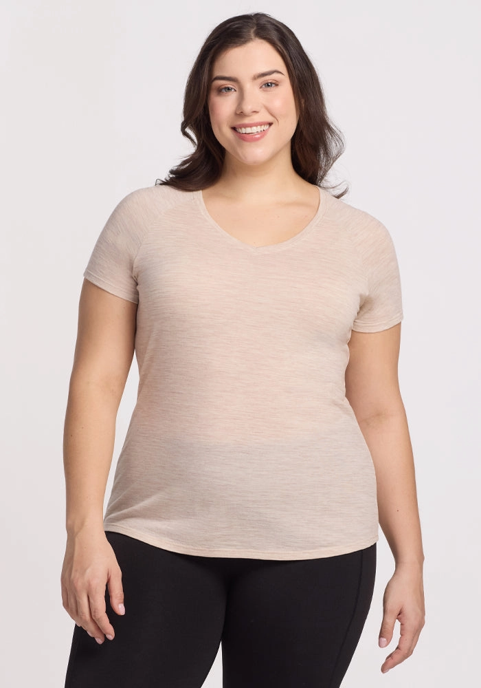 Effortless Layer Mia V Neck - Cream Heather
