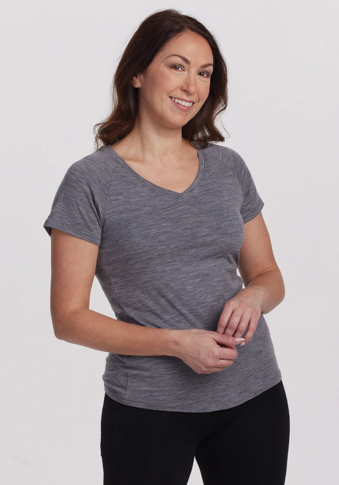 Mia V Neck - Graphite Heather Comfy Active Fit