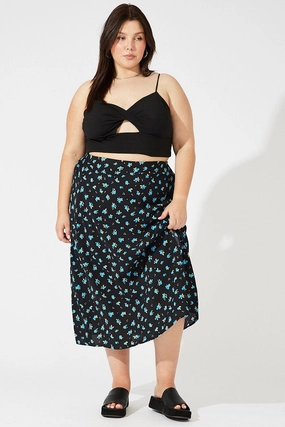 Black Ditsy Split Front Midi Skirt Ditsy Print Light Wear