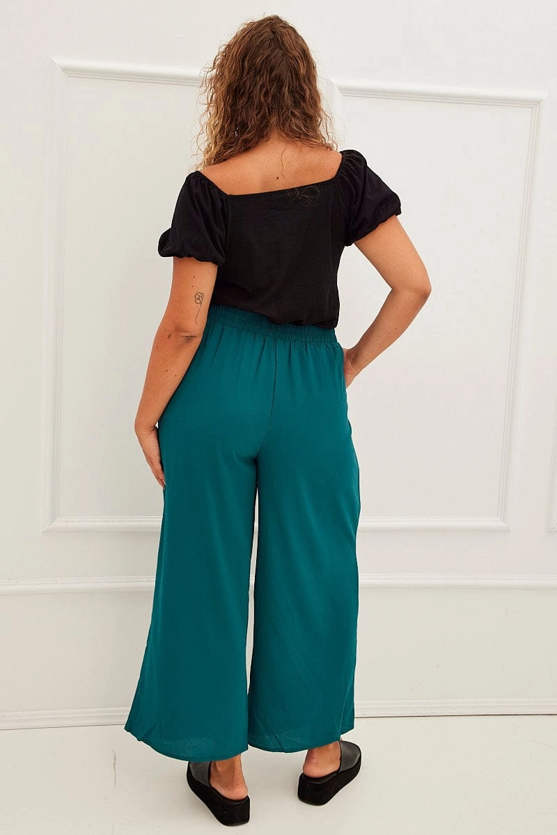 Lightweight Layer Green High Waist Wide Leg Crepe Pants