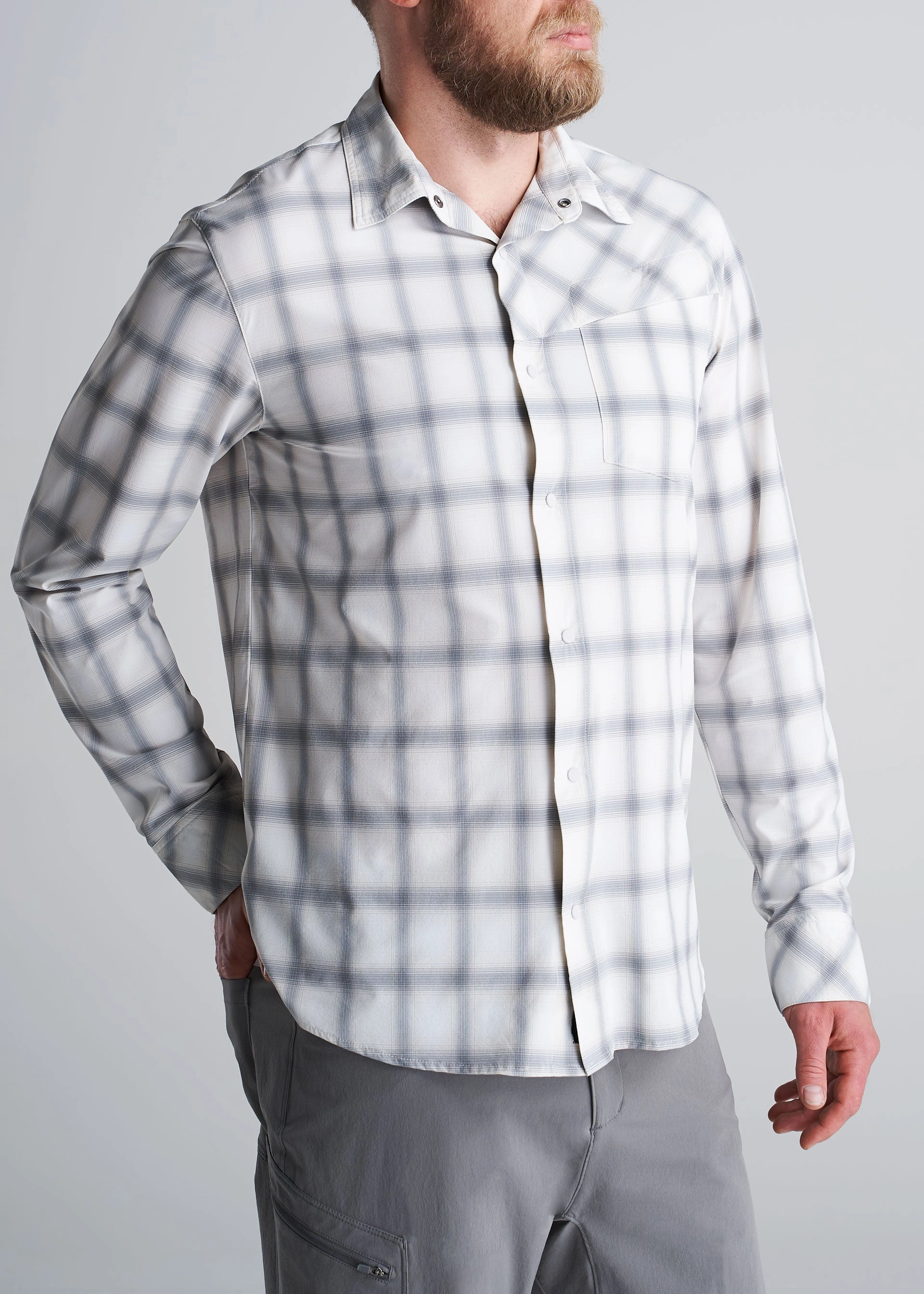 Tall Men's Ultra Lightweight Snap-Front Shirt in Birch Smoke ReinforcedHem